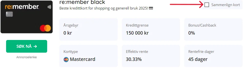 sammenlign kredittkort
